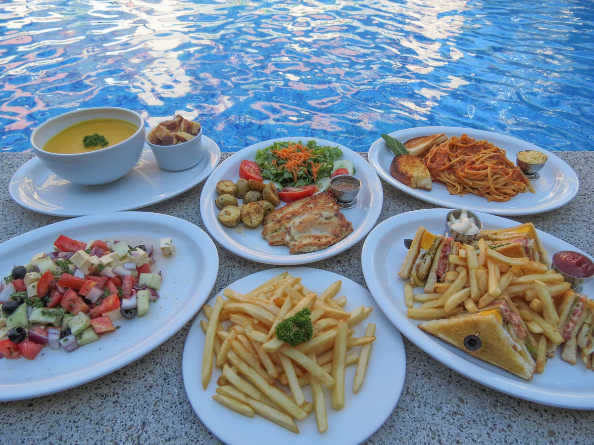 Food by the swimming pool